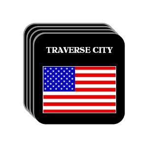 US Flag   Traverse City, Michigan (MI) Set of 4 Mini Mousepad Coasters