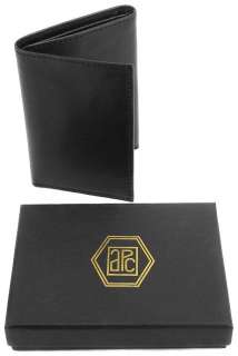 New Genuine Leather Trifold Tri Fold Wallet Mens Black  
