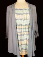 AUGUST SILK L Blue Layered Inset Knit Cardigan Top  