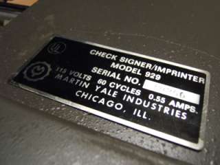 Martin Yale 929 Check Signer / Imprinter   Excellent !  