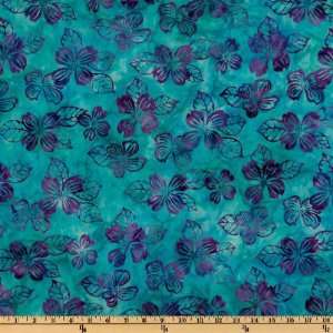   Wide Artisan Batiks: Splendid Floral Spring Blue Fabric By The Yard