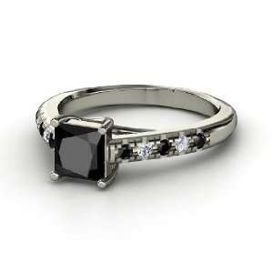  Avenue Ring, Princess Black Diamond 14K White Gold Ring 