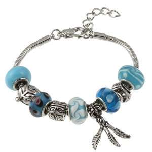 La Preciosa Glass Silverplated Blue Glass Bead and Charm Bracelet