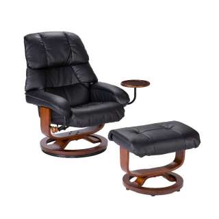 Traditional Tuscan Black Leather Recliner and Ottoman  
