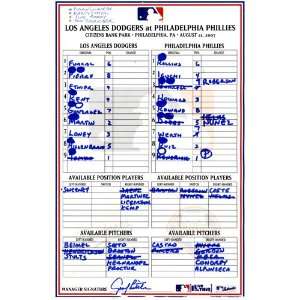 Dodgers at Phillies Game Used Lineup Card 8 21 2007   Game Used Lineup 