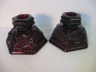 Collectible Avon Ruby Red Glass Candle Holders Pr. 2.5  