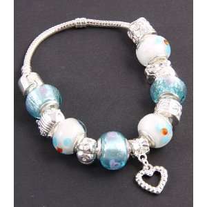   Jewelry Desinger Murano Glass Bead Bracelet with Pattern Light Blue