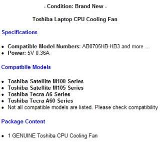 Toshiba Tecra A6 A60 laptop 5V 0.36A CPU Cooling fan  