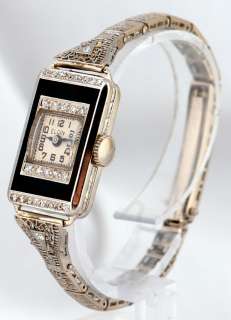 Elgin 18K White Gold Filigree & Diamond Ladies Watch  