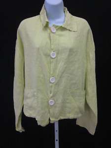 FLAX Neon Green Linen Button Down Shirt Top Sz S  