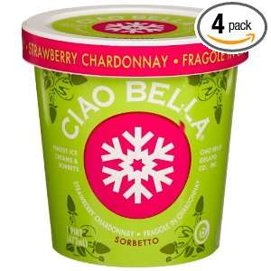Ciao Bella Strawberry Chardonay Sorbetto, 16 Ounce Cups (Pack of 4 