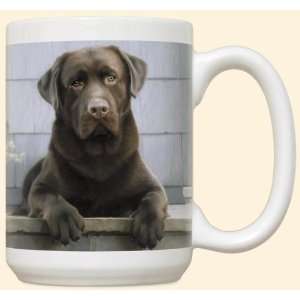  Chocolate Labrador Retriever on Porch Coffee Mug: Kitchen 