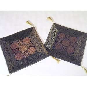  2 Elegant Benaras Decorative Floral Couch Sari Cushions 