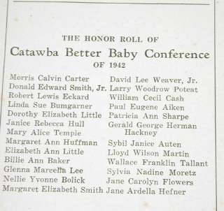 Hickory & Catawba NC Better Baby Conference 1942 King & Queen Prizes 