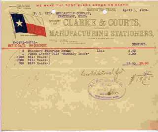 Old Letterhead from Galveston, Texas 1909 Clarke & Court Stationary 