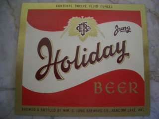 Vint. Jung Holiday Beer Label Random Lake, WI  