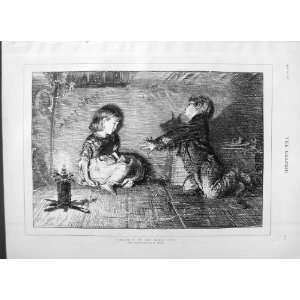  1877 Lawson Old Print Children Candlelight Christmas