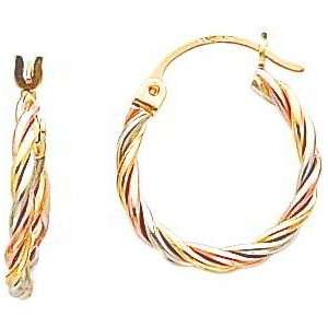    14K Gold Tri Color Twisted Hoop Earrings Jewelry New A: Jewelry