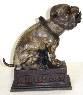 Antique J&E Stephens Bulldog Cast Iron Mechanical Bank  