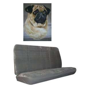 Car Truck SUV Pug Dog Print Rear Bench or Small Truck Seat Covers Grey 