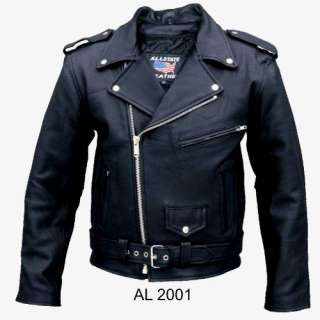 Allstate   Mens Basic Black Cowhide Leather Motorcycle Jacket Sizes 