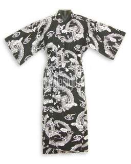 Dragon Japanese Long Yukata Cotton Kimono Robe Black & White  