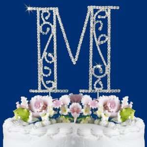   CRYSTAL WEDDING CAKE TOP MONOGRAM LARGE LETTER M 