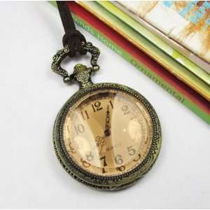 Steampunk Victoriana Brown Shadow Pocket Watch Necklace with Leather 