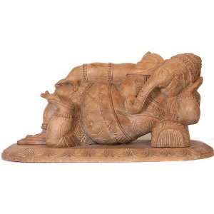   Reclining Ganesha   South Indian Temple Wood Carving