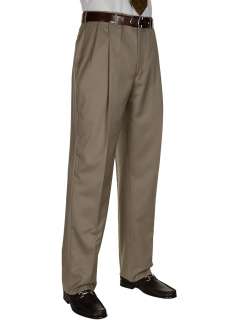 BERLE Mens Dress Pants Taupe Worsted Wool Pleated Trousers Milan 
