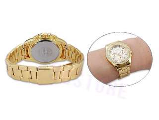Golden Tone Bling Bling Stone HipHop Style Wrist Watch  