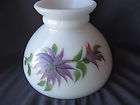 Vintage Milk Glass oil lamp shade, Purple flowers , gre