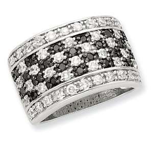  Silver Rhodium Black & White CZ Checkerboard Ring Size 7 Jewelry