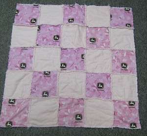 New baby crib quilt John Deere pink tractor farm rag blanket  