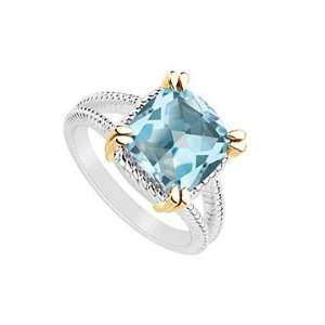 Blue Topaz Ring  Two Tone (Sterling Silver & 14K Yellow Gold)   6.00 