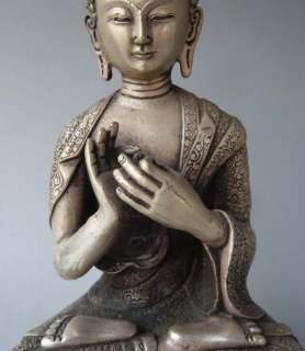 Old Tibet Buddhist Silver Maitreya Buddha Statue  