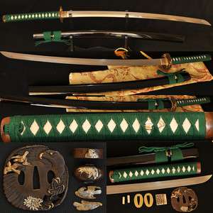Clay Tempered Folded Steel Blade Hawk Tsuba Japanese Samurai Sword 