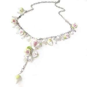 Bohemian Style Rose Clay Flower Sweet Crystal Necklace (Lavender with 