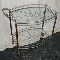 Vintage Two Tier Serving Table Tea Cart Glass Brass  