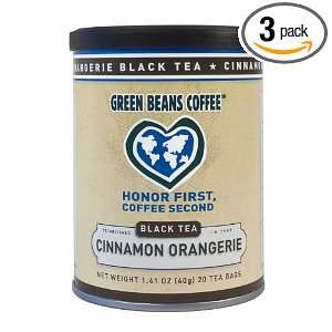Green Beans Coffee Cinnamon Orangerie Black Tea, 20 Count Tea Bags 