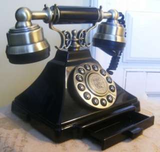 VINTAGE PYRAMID WITH DRAWER BLACK ART DECO PHONE TELEPHONE ROTARY DIAL 