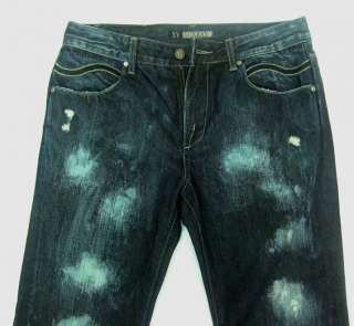 Mens XRAY Jeans Dark Wash Distressed Bleach Stain 33x32  