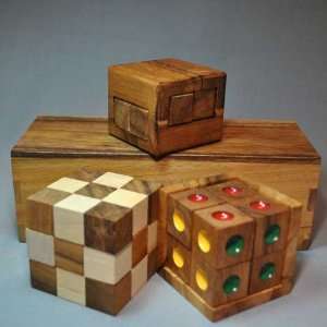    3 Puzzle Gift Set Challenge Wooden brain teasers: Toys & Games