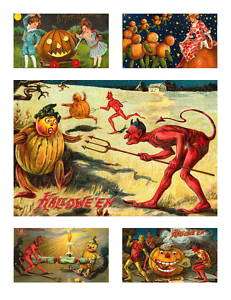Vintage Halloween Fabric Block Kit Postcard Images  