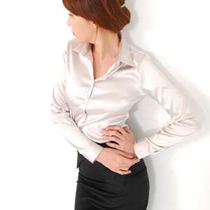 A005268 / Chic Satin Blouse, Shirt, Career Woman, Korea / WITHSTORY 
