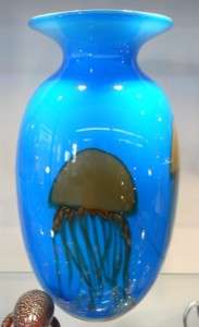 NEW Hand Blown Glass Jellyfish Blue Ocean Vase  