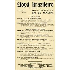 1909 Ad Lloyd Brazileiro Boats Navigation Lines Rio de Janeiro Brazil 