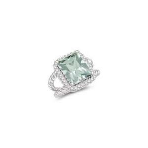 0.32 Cts Diamond & 3.26 Cts Green Amethyst Cluster Ring in 