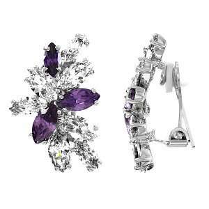 Emitations Magdas Lavender and Clear CZ Clip On Earrings, Lavender, 1 