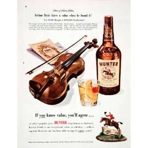  1950 Ad Hunter Whiskey Wilson Distilling Beethoven Violin 